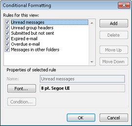 Use the Conditional Formatting dialog box to create rules that automatically format text in views based on the conditions that you specify.