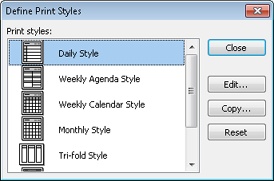 Use the Define Print Styles dialog box to modify and copy print styles.