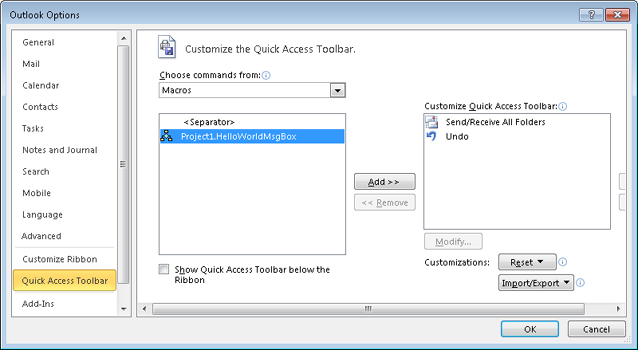 Add a button for the macro to the Quick Access Toolbar.