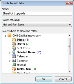 Use the Create New Folder dialog box to specify folder type, location, and other properties of a new folder.