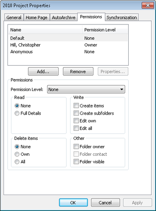 To control access to a folder, set permission levels for users accessing the folder.