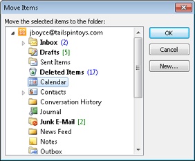 Use the Move Items dialog box to move data to a different location.