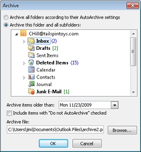 Select the way that you want to archive data in all or selected folders.