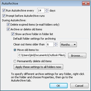 Set up Outlook 2010 to run AutoArchive at specified intervals.