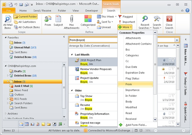 Each folder shows a different list of fields in the Refine group.