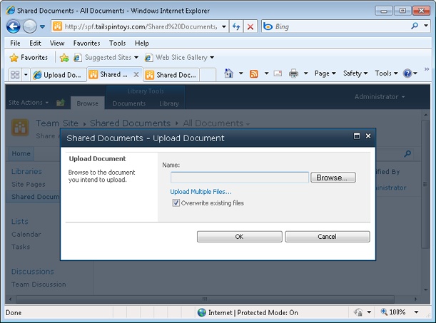 The process for uploading a document in SharePoint 2010 is similar to WSS 3.0/MOSS.