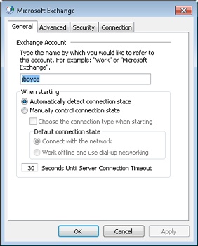 Use the Microsoft Exchange dialog box to configure additional options.