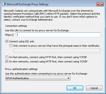 Specify settings for the HTTP connection in the Microsoft Exchange Proxy Settings dialog box.