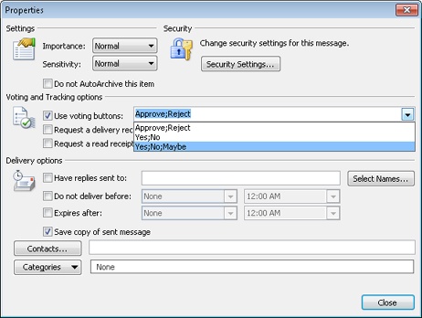 Select the voting buttons that you want to include using the Properties dialog box.