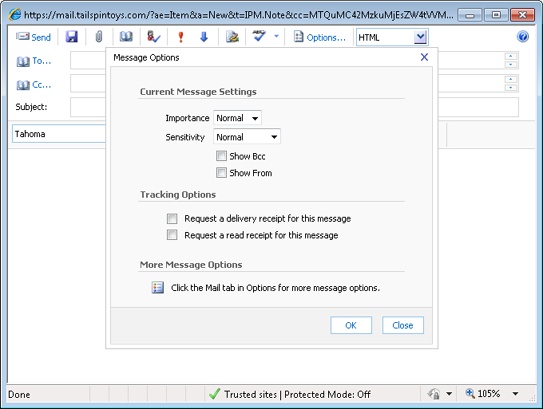 Configure message options such as Importance.