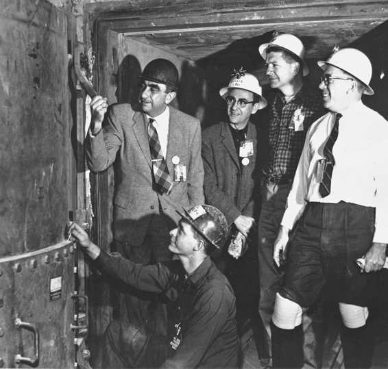 Edward Teller (left) and Gerald Johnson (right) with colleagues . . .