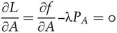 ∂L∂A=∂f∂A−λPA=0