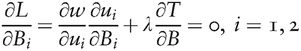 ∂L∂Bi=∂w∂ui∂ui∂Bi+λ∂T∂B=0,i=1,2
