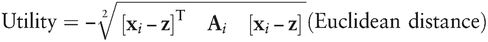 Utility=−[xi−z]TAi[xi−z]2(Euclidean distance)
