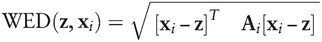 WED(z,xi)=[xi−z]TAi[xi−z]