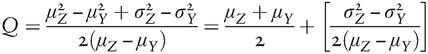 Q=μZ2−μY2+σZ2−σY22(μZ−μY)=μZ+μY2+[σZ2−σY22(μZ−μY)]