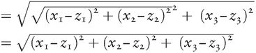 =(x1−z1)2+(x2−z2)22+(x3−z3)2=(x1−z1)2+(x2−z2)2+(x3−z3)2