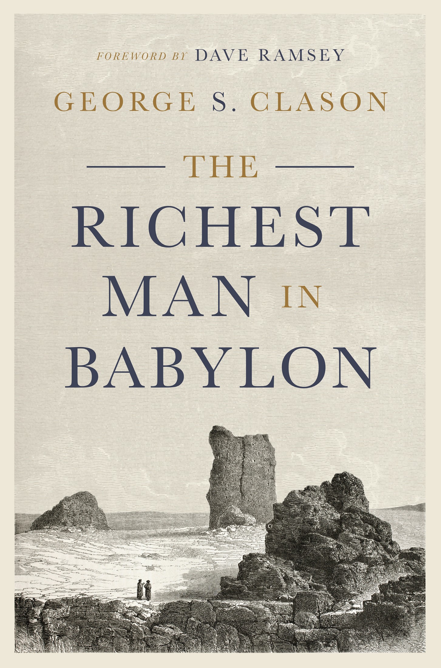 Cover image for The Richest Man in Babylon, depicting two men standing in a desert far off in the distance.