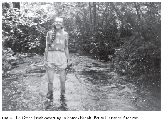 Image: FIGURE 19. Grace Frick cavorting in Somes Brook. Petite Plaisance Archives.