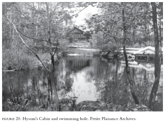 Image: FIGURE 20. Hysom’s Cabin and swimming hole. Petite Plaisance Archives.