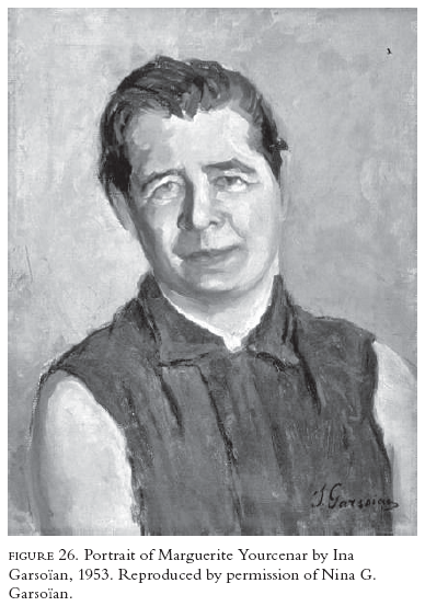 Image: FIGURE 26. Portrait of Marguerite Yourcenar by Ina Garsoïan, 1953. Reproduced by permission of Nina G. Garsoïan.