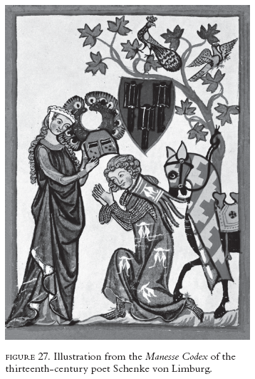 Image: FIGURE 27. Illustration from the Manesse Codex of the thirteenth-century poet Schenke von Limburg.