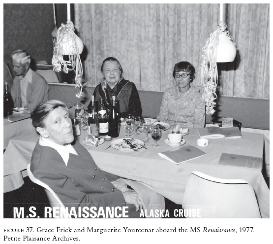 Image: FIGURE 37. Grace Frick and Marguerite Yourcenar aboard the MS Renaissance, 1977. Petite Plaisance Archives.