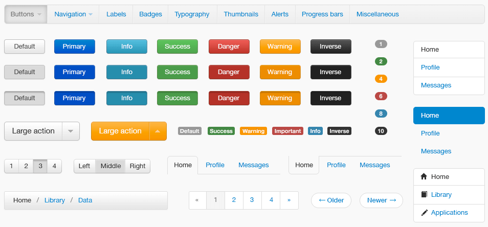 Some of the patterns from Bootstrap, a front-end framework for developing responsive websites.