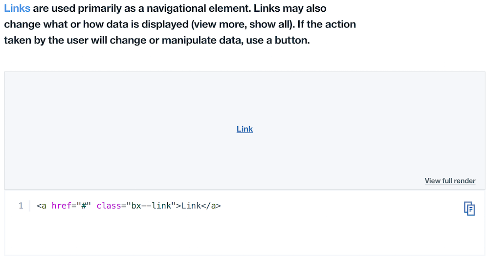 Use of links in IBM’s Carbon.