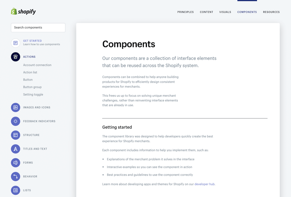 Components in Shopify Polaris are arranged by structure and function.