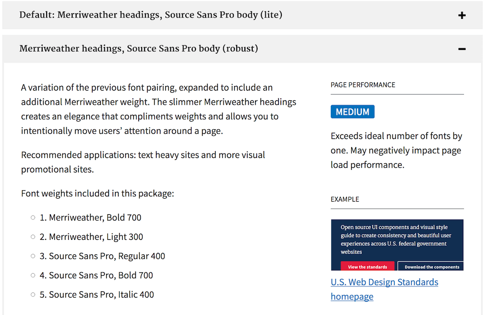 US government web standards include pairings and their recommended usage.