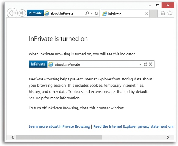 When you’re browsing InPrivate, a special logo appears at the left end of the address bar to remind you.