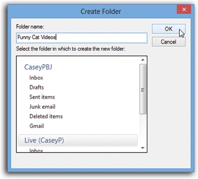 To create a new folder, click “New folder” on the Ribbon’s Folders tab. Or press Shift+Ctrl+D.No matter which way you choose, this window appears. Name the folder and then, by clicking, indicate which folder you want this one to appear in.