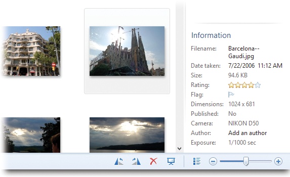 The Information pane reveals a picture’s name, rating, creation time and date, dimensions (in pixels), file size, camera settings, and any comments you’ve typed into the Captions area. It isn’t just a place to look at the details of your pictures, though. You can also edit a lot of it. You can even change the date a photo was taken—a good tip to remember if you’re a defense attorney.