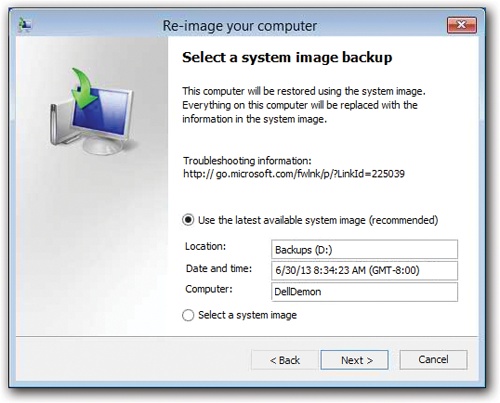 Here’s the payoff for your diligent system imaging. Windows is about to turn your current, messed-up computer back into the model of PC health that it was the day you made the image.