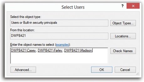 The New Group dialog box lets you specify the members of the group you’re creating. A group can have any number of members, and a person can be a member of any number of groups.