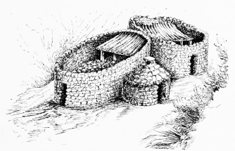 A WOLF-PROOF SHEEPFOLD ON THE ALAGÓN, NORTH ESTREMADURA Walls 10 feet high: note the shepherd’s dwelling alongside. Within are sheep.