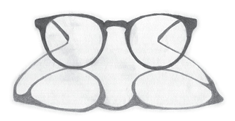 A drawing of a pair of round-framed eyeglasses.