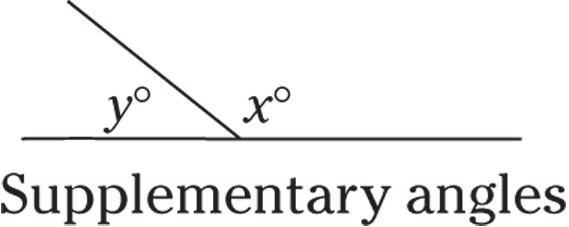 Geometrical representation of supplementary angle where two angles (x°, y°) add up to 180° to form a straight line.