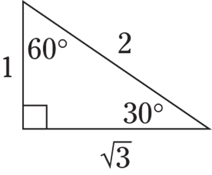 Geometrical representation of right triangle in which the other two angles are 60 degree and 30 degree. The length of the hypotenuse is given as 2, base as square root of 3, and the height as 1.