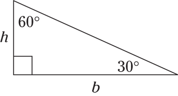 Geometrical representation of right triangle which has 60 degree and 30 degree on the other sides with height h and breadth b.