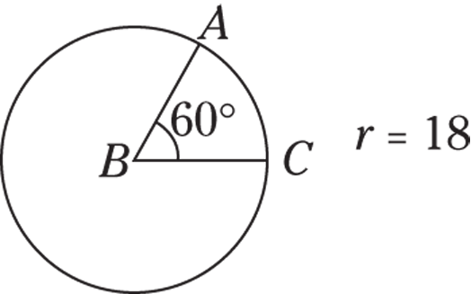 Geometrical representation of a circle in which the center of the circle is noted as B and a line is drawn from B to meet at a point C on the edge of the circle. An angle of 60 degrees is taken from the line BC and the point it meets on the circle is noted as A.