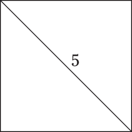 Geometrical representation of a square in which a line is drawn diagonally from the top left corner of the square to the bottom right corner and the length of that line is given as 5.