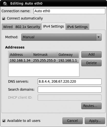 Manually inputting network IP settings