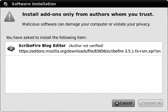 Firefox gives you a preinstallation warning.