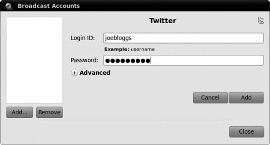 Entering your Twitter account details