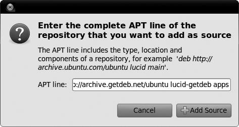 Entering the APT line for the GetDeb repository