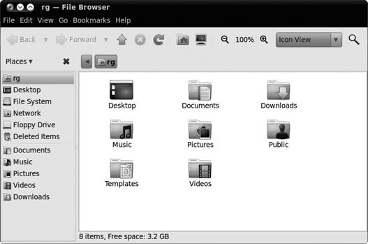 The contents of your home folder as viewed in a Nautilus window