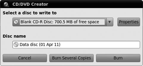 Setting options before burning a CD or DVD