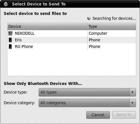 Selecting paired Bluetooth devices to receive sent files